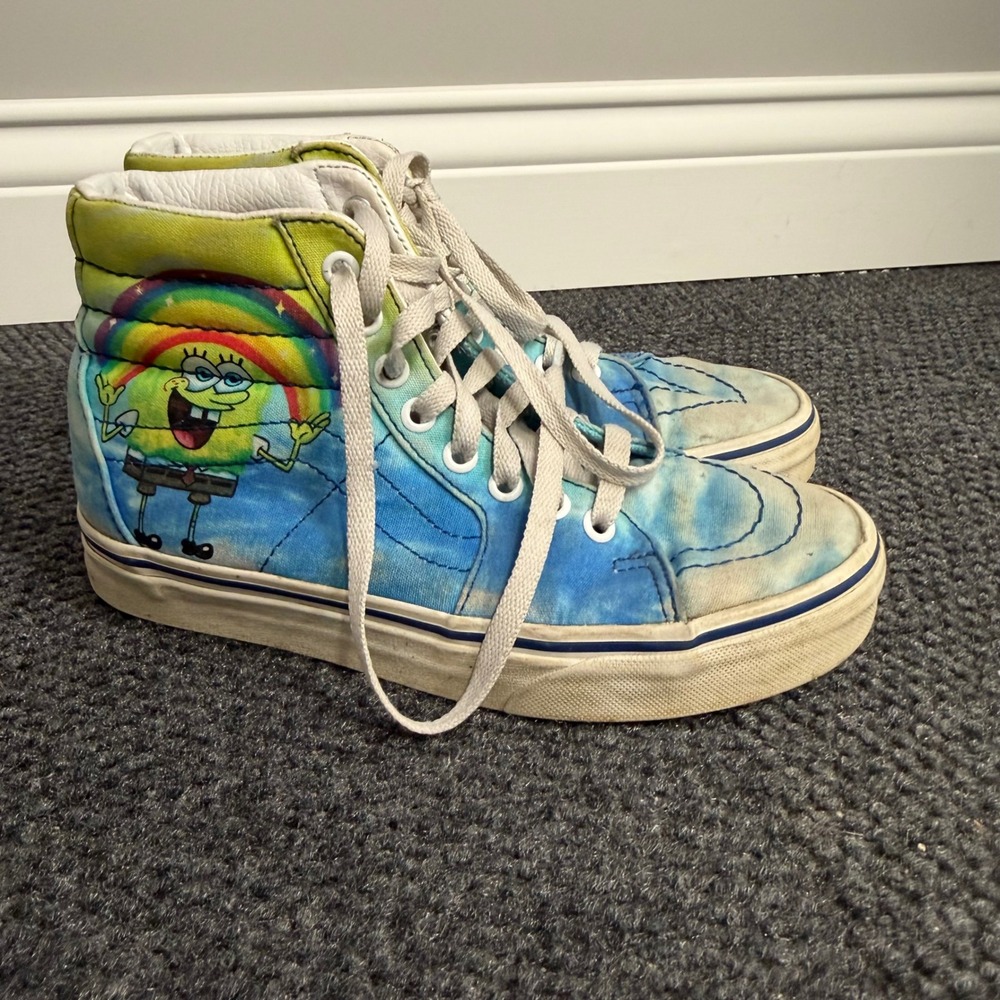 Vans Sk8-Hi SpongeBob SquarePants Blue Yellow Tie Dye Shoes Mens 5 Womens 6.5